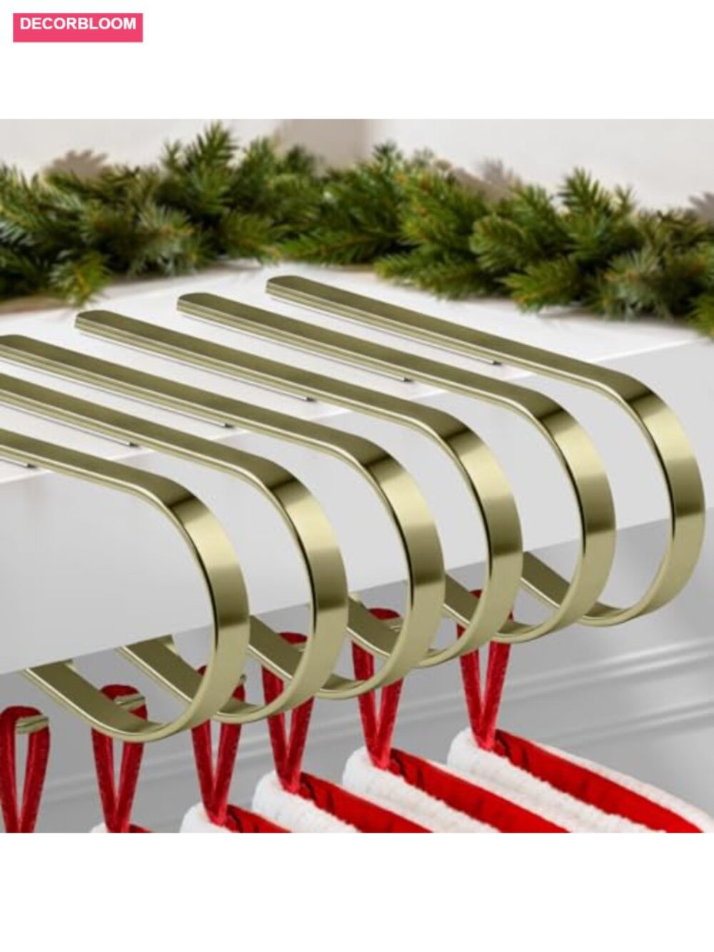 6 Pcs Adjustable Metal Stocking Holders for Mantle No Drill Christmas Garland